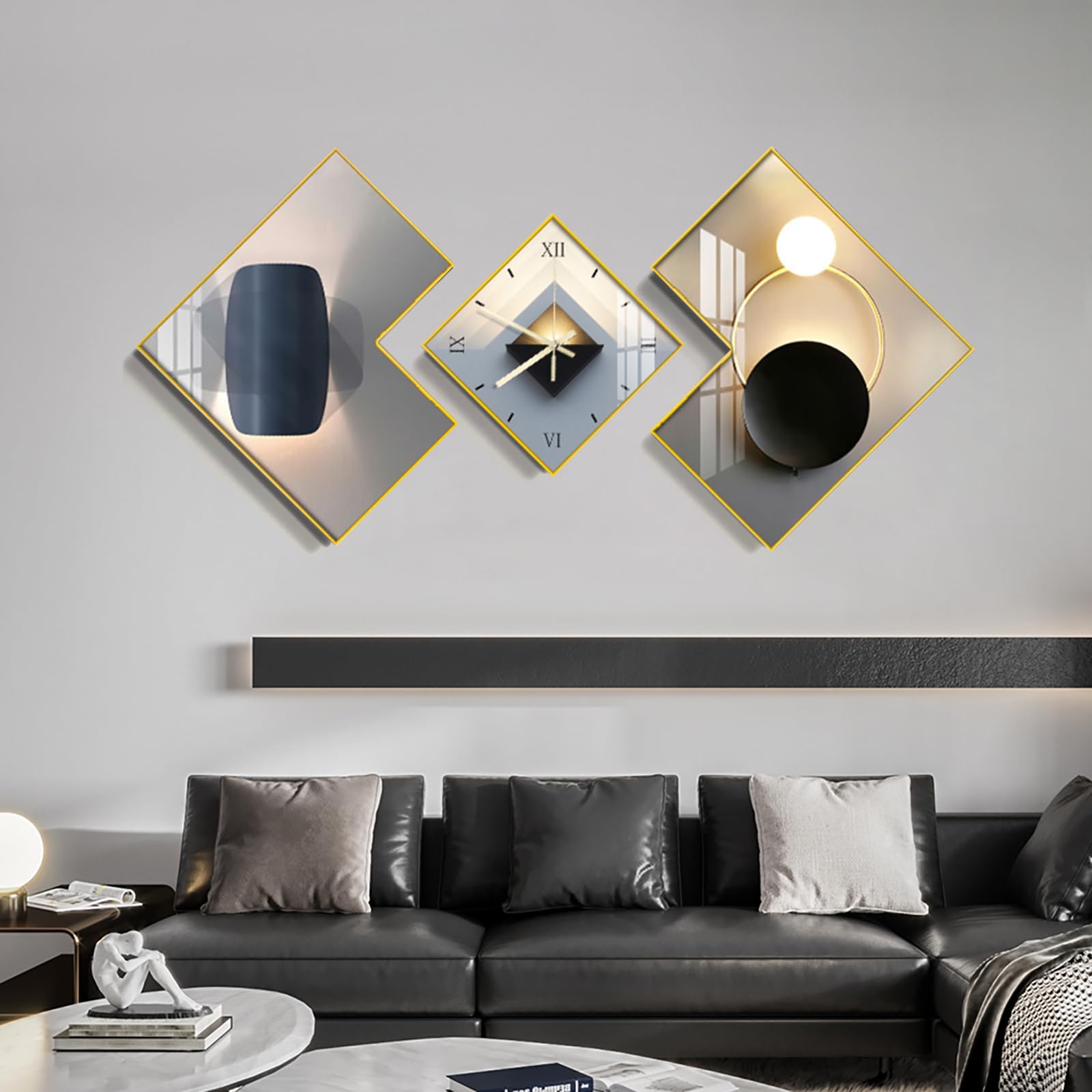 Amazon.com: BULUXE Large 3pcs Geometric Wall Clock with Silent